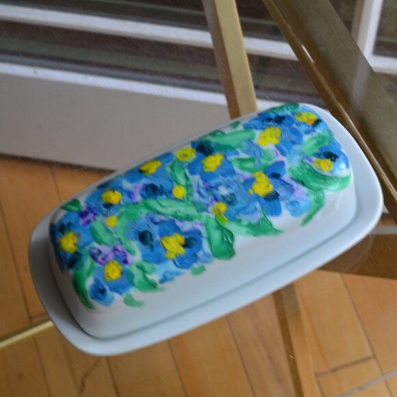 Corning Hand Painted Covered Butter Dish - Picture 1 of 9